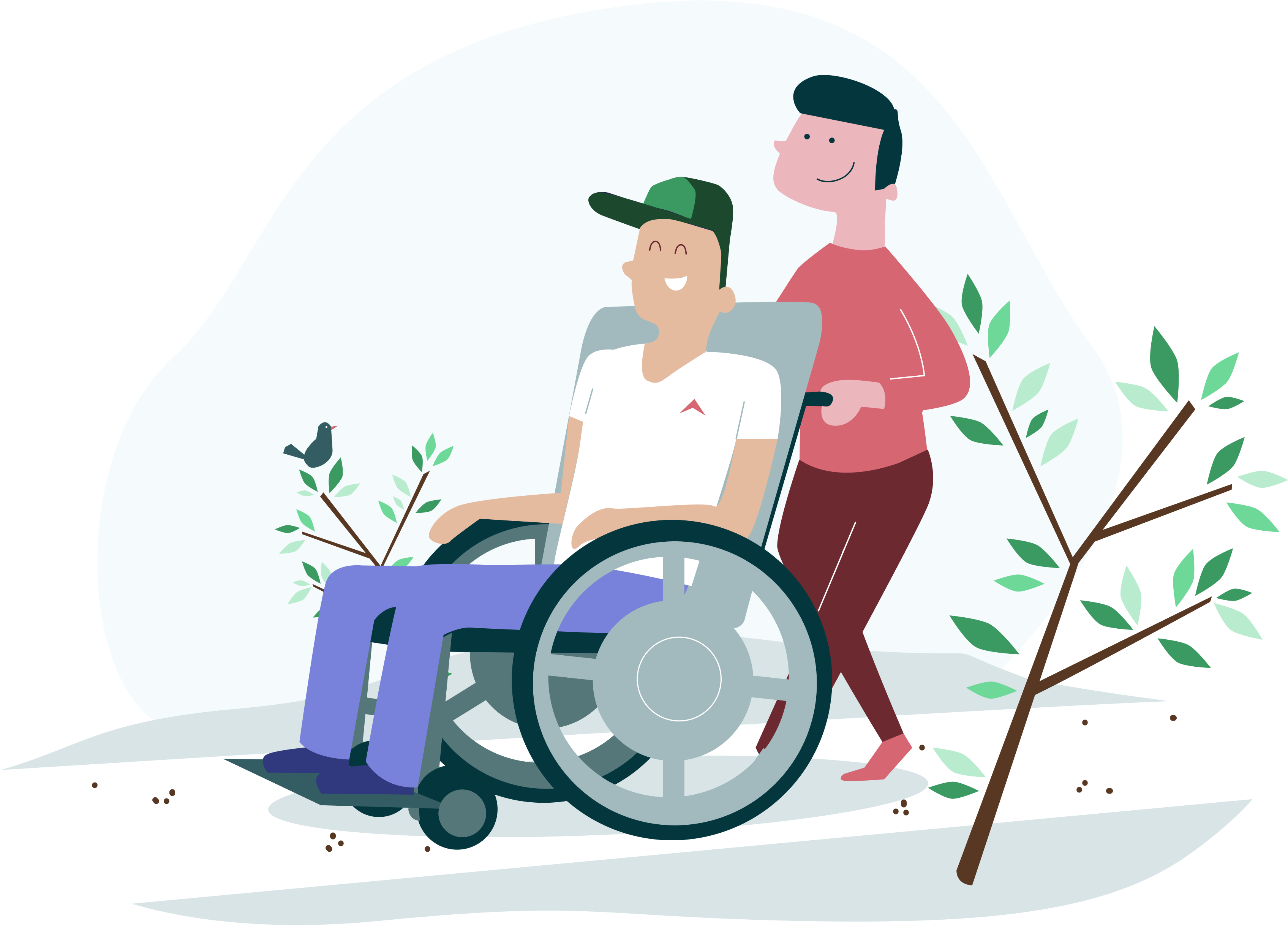 Helpper duwt rolstoel van helppie